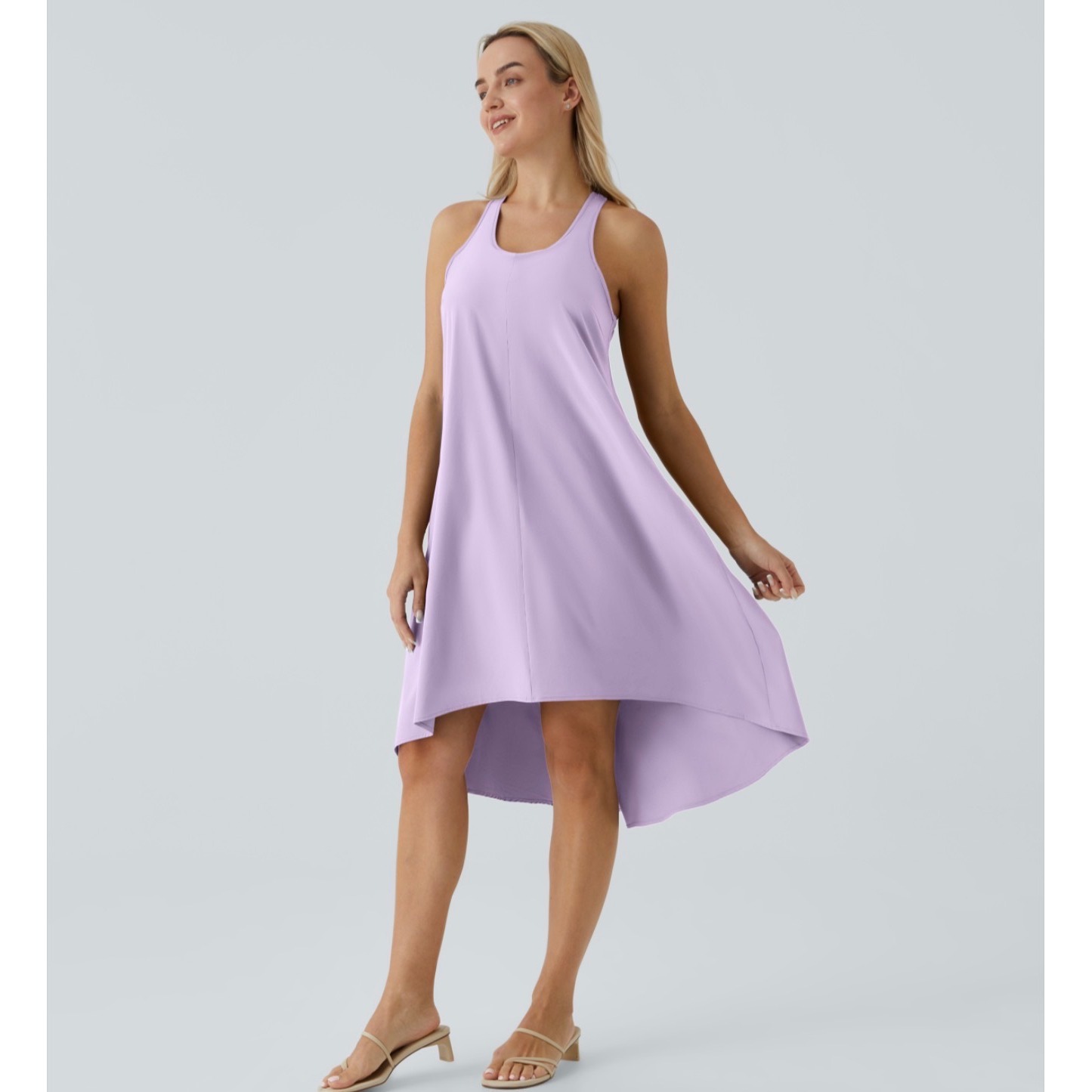 Halara Racerpocket High Low Flowy Midi Quick Dry Casual Dress Lavender Purple M